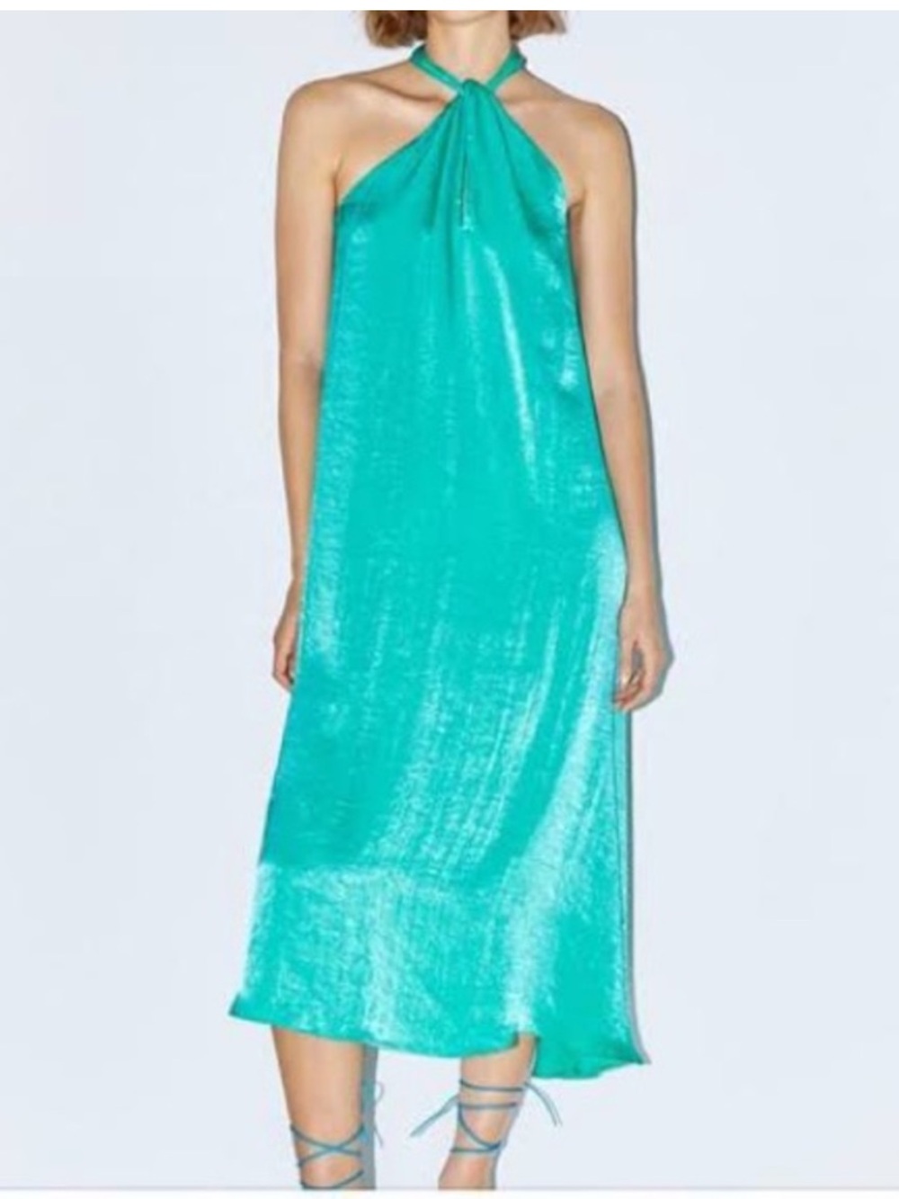 NWT Zara emerald twisted halter maxi dress. 50" total length.